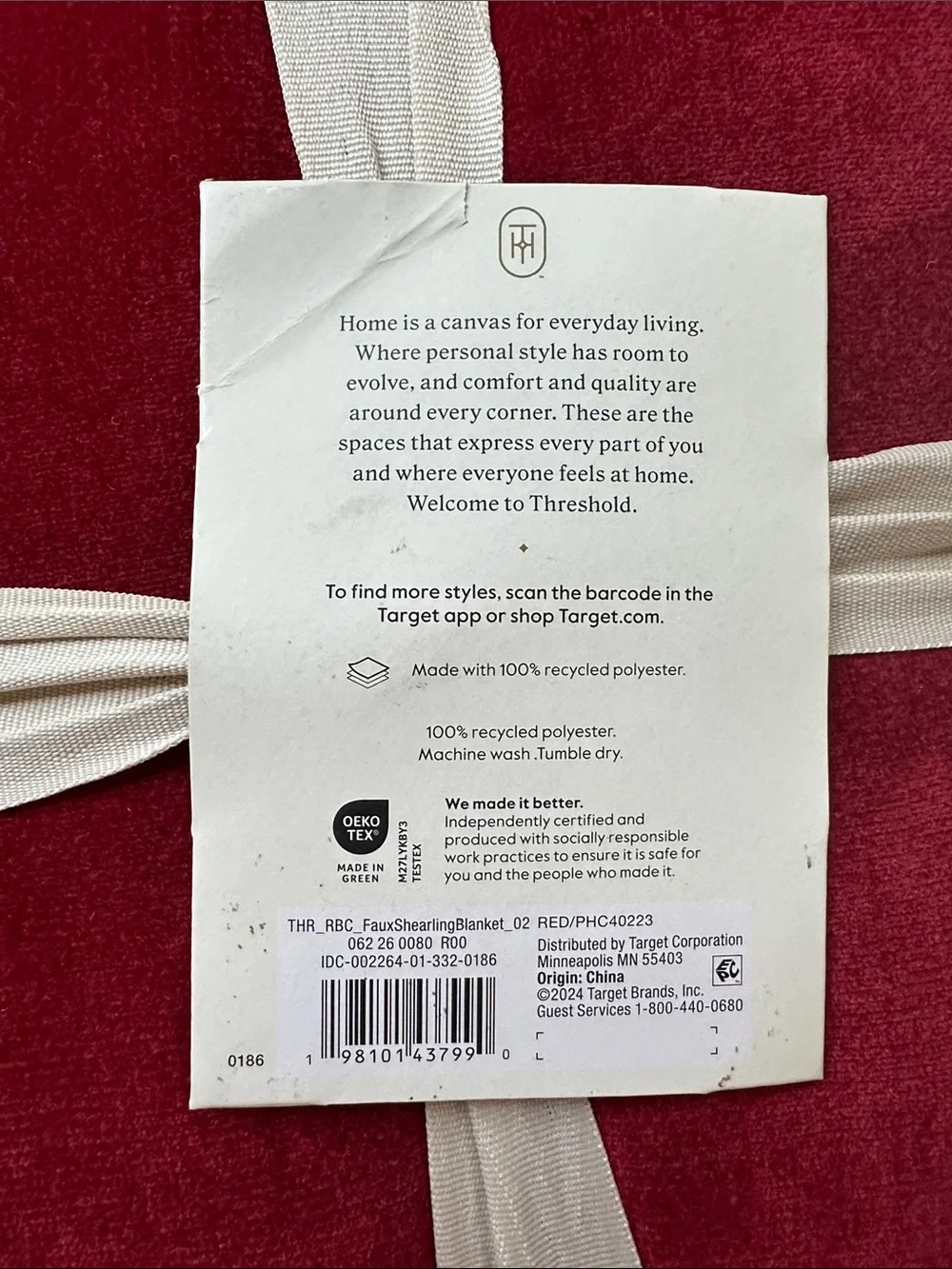 Threshold Chenille & Faux Shearling Blanket Reverse Plush Red Full Queen 90”x92”